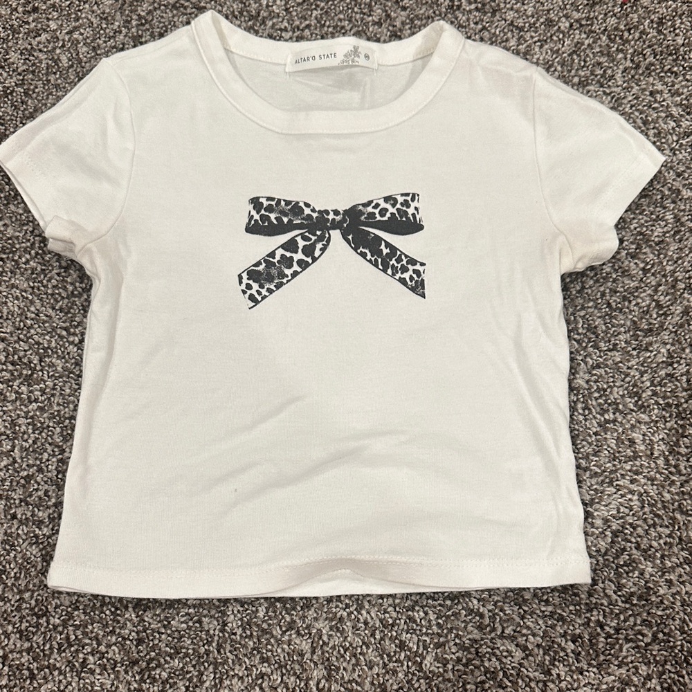 Altar'd State White Tee with Leopard Bow